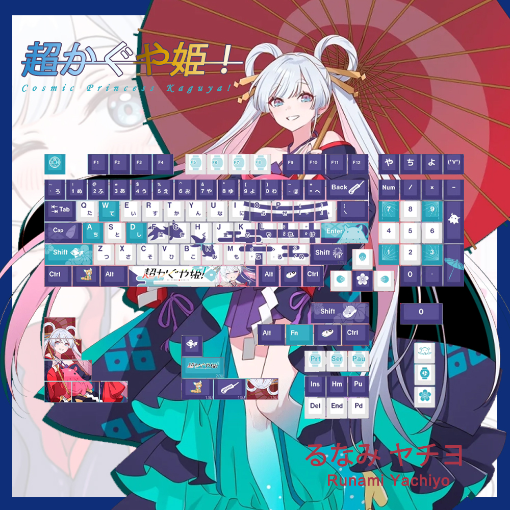 Retro Gaming Desk Setup - Keycap Anime Cosmic Princess Kaguya PBT
