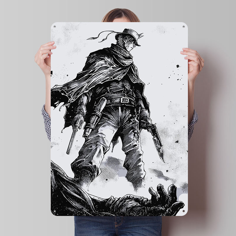 Retro Gaming Gun - Poster Logam Koboi dengan Senjata dan