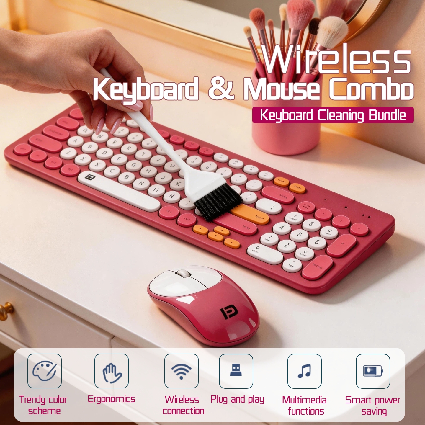 Retro Gaming Desk Setup - Kombo Keyboard dan Mouse Retro Nirkabel
