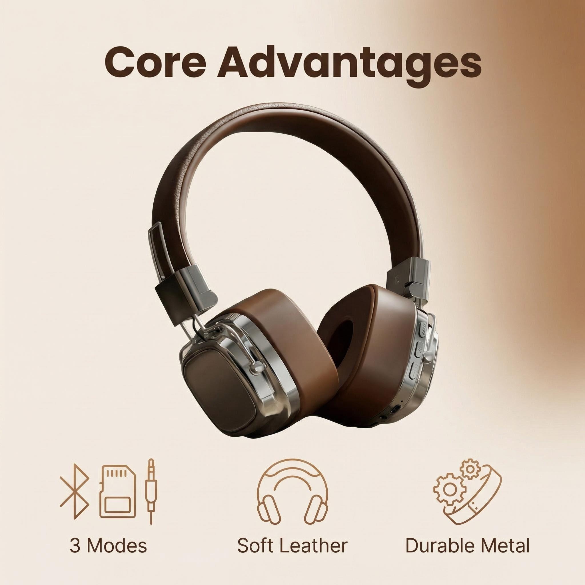 Retro Gaming Cable - Headphone Kulit Retro Over-ear Nirkabel Bluetooth