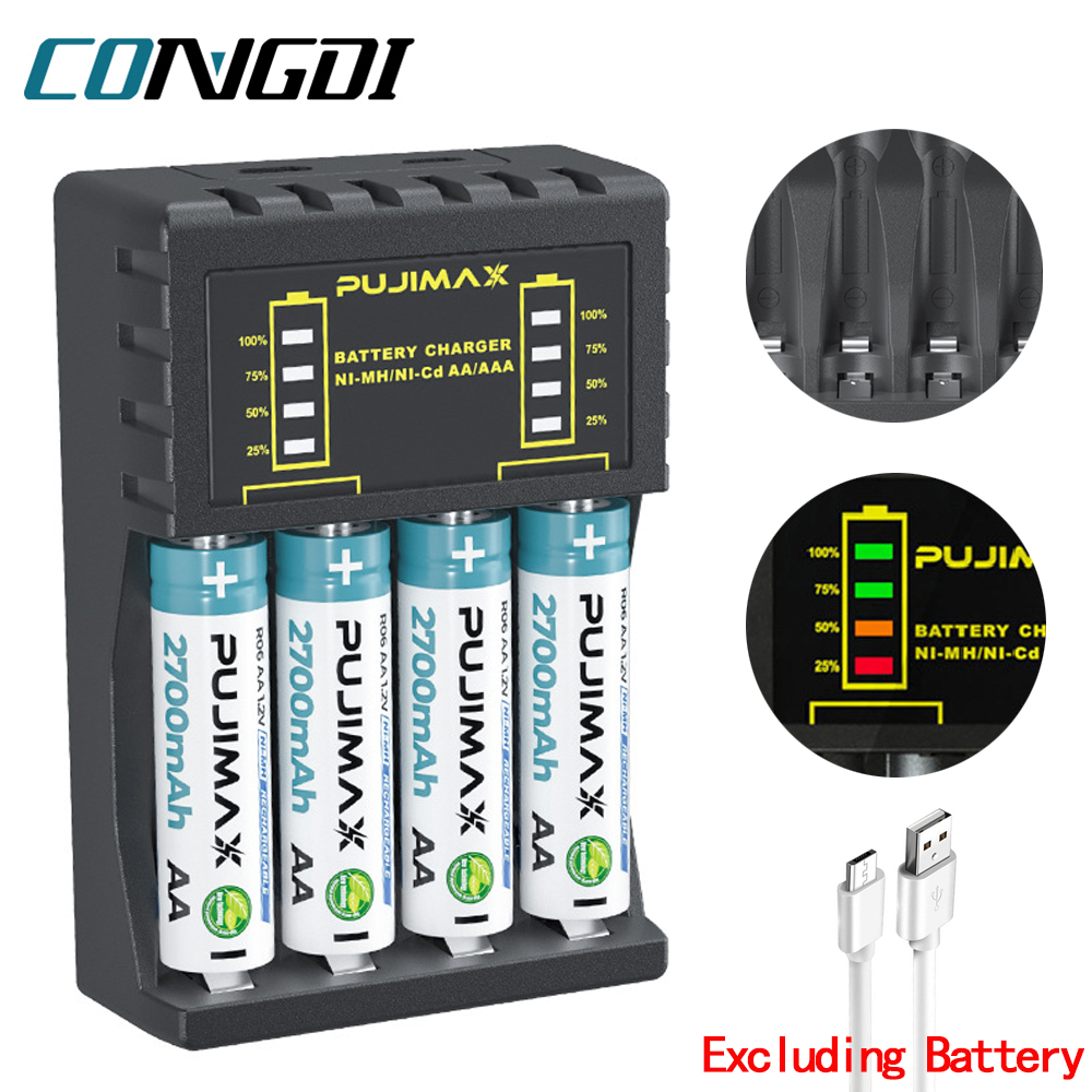 Rechargeable Battery Aa - Pengisi daya baterai AA/AAA 4 slot