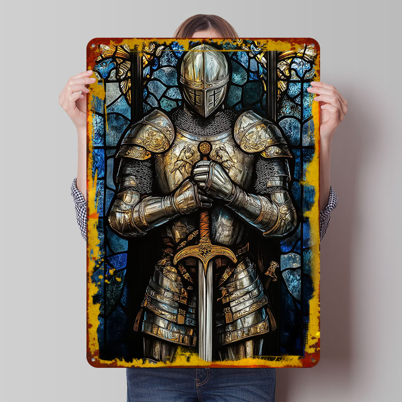 Retro Knight Gaming - Poster Plakat Timah Ksatria Berpakaian Perisai