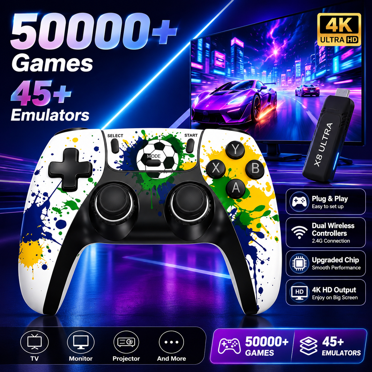 Retro Gaming Upscaler - X8 Ultra Football Custom Game Stick4K