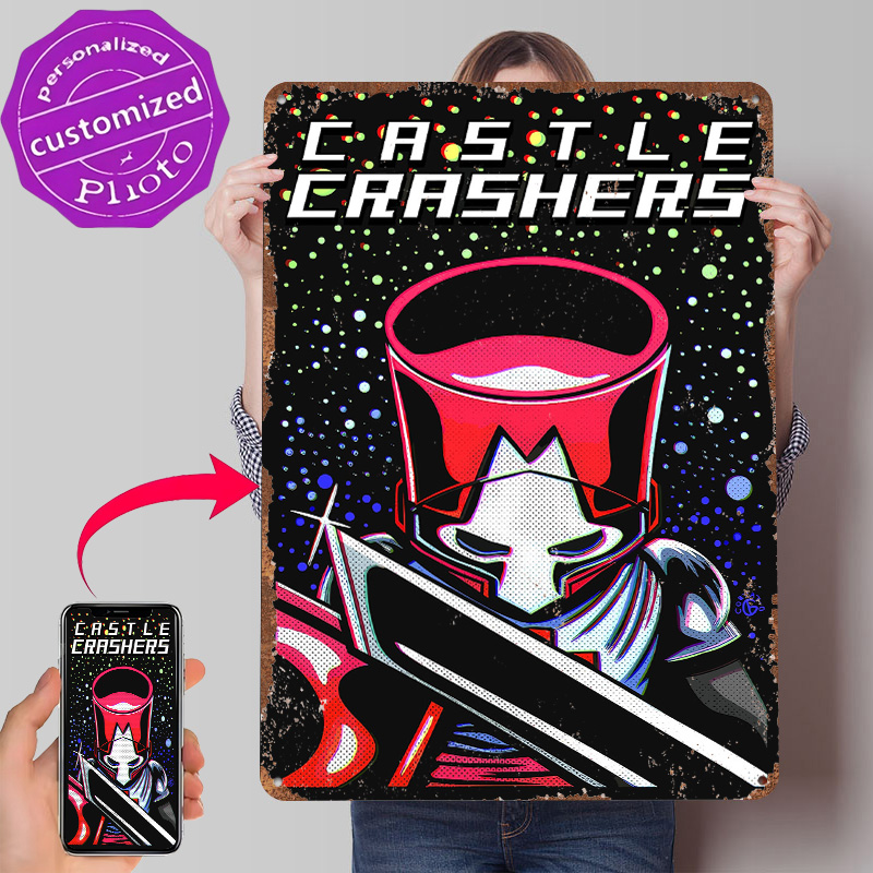 Retro Knight Gaming - Poster Logam Ksatria Castle Crashers dengan