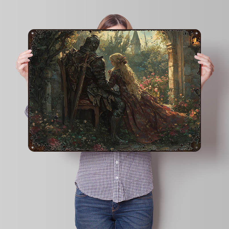 Retro Knight Gaming - Poster Tinplate Ksatria dan Gadis di